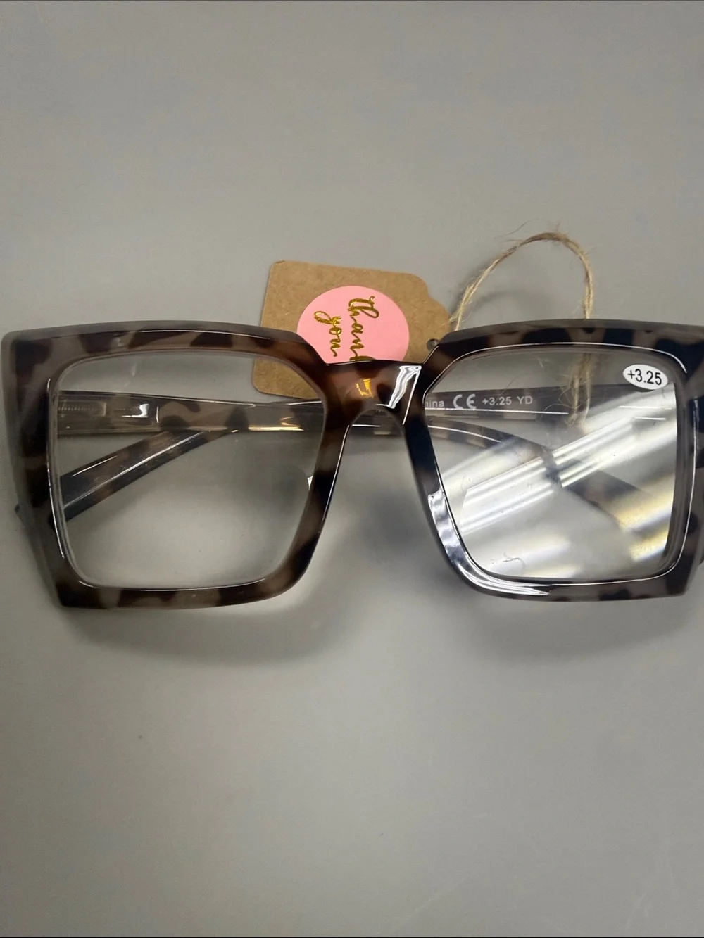 Oversized Square Tortoiseshell Reading Glasses +3.25